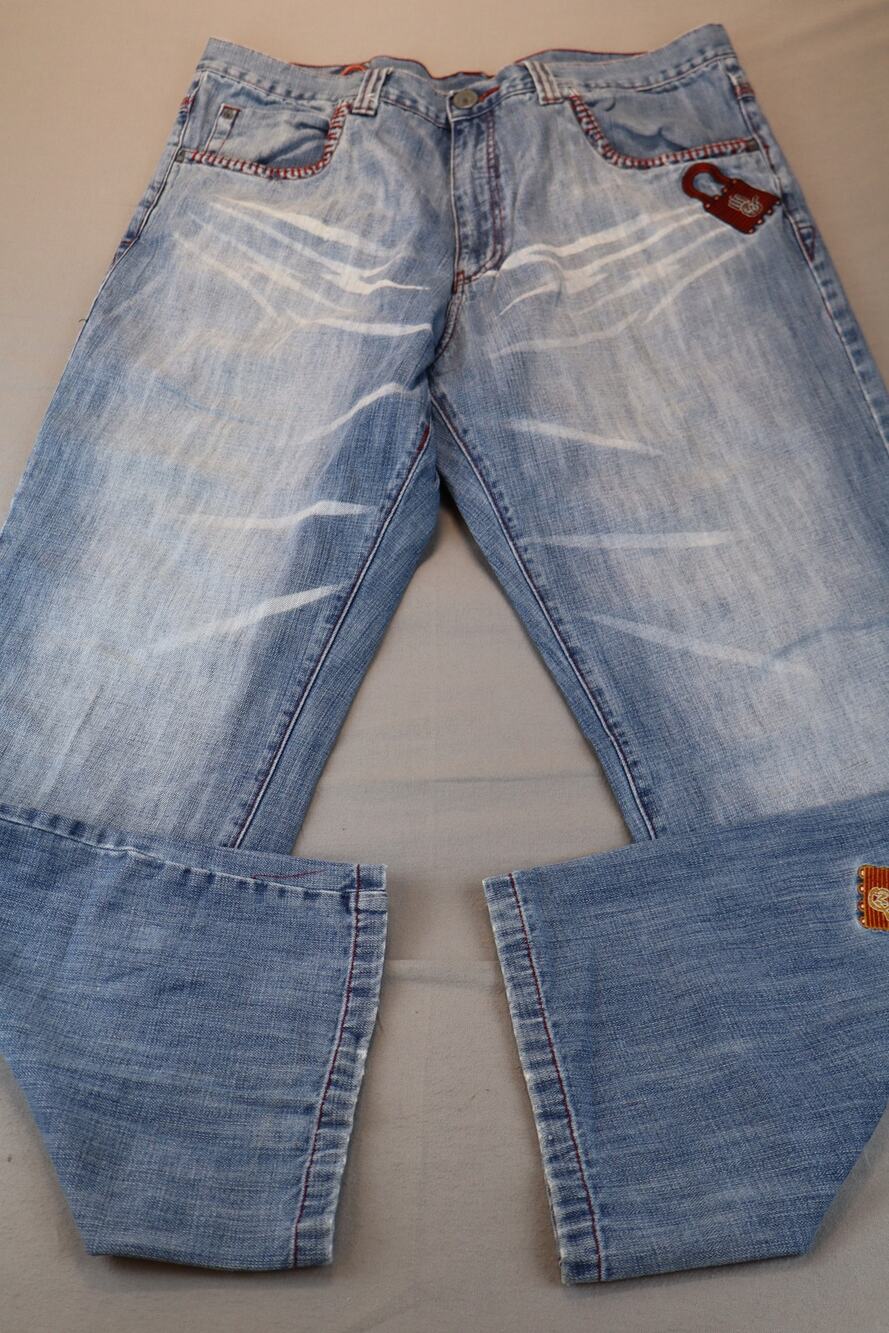 Miskeen Originals Straight Jeans Men's Blue Patch Embroidered Y2k Denim Size 38